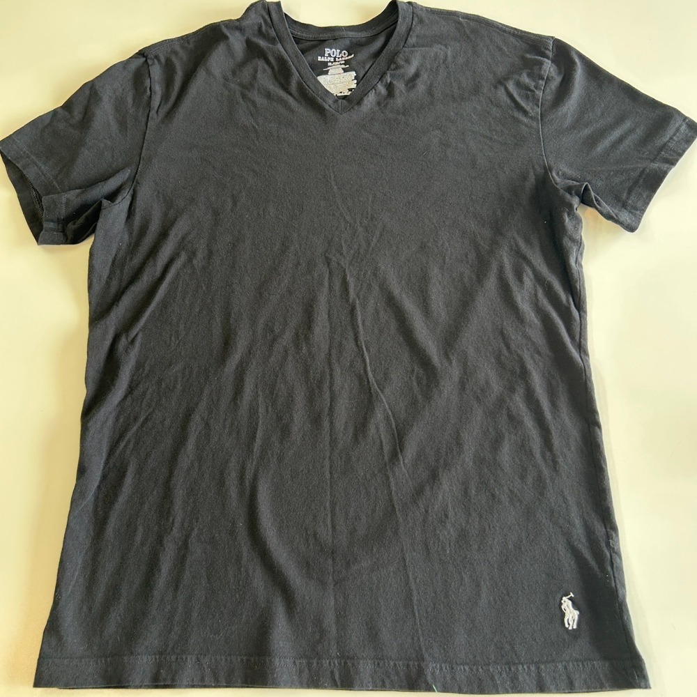 Polo Ralph Lauren Mens XL Slim Fit V-Neck T-Shirt Black Cotton Short Sleeve Pony